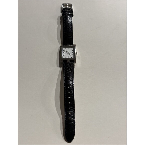 Bulova Tank Watch Women 21mm White Dial Silver Black Leather Band New Battery main image 8